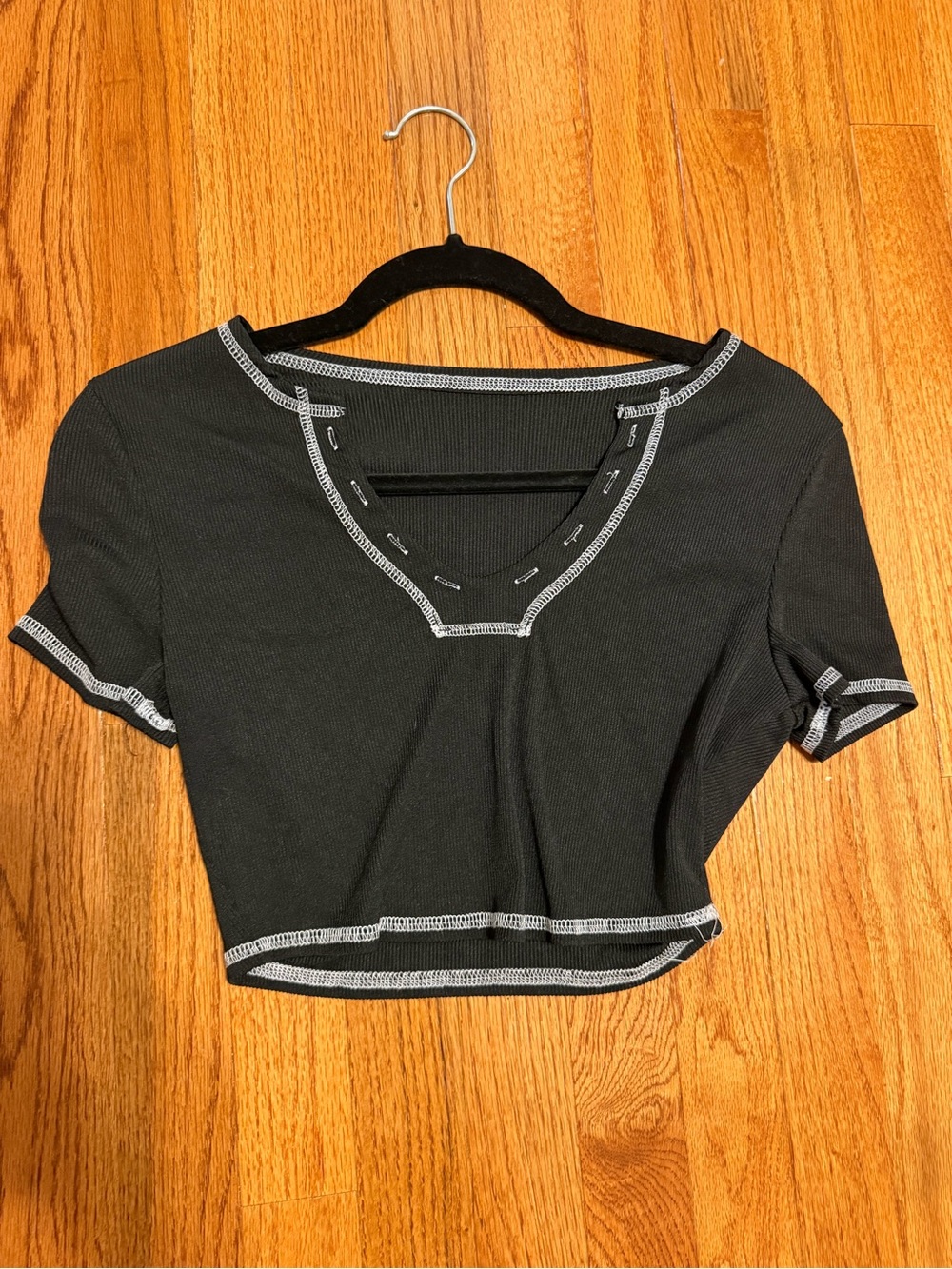 Women’s Black Crop Top with Contrast Stitching